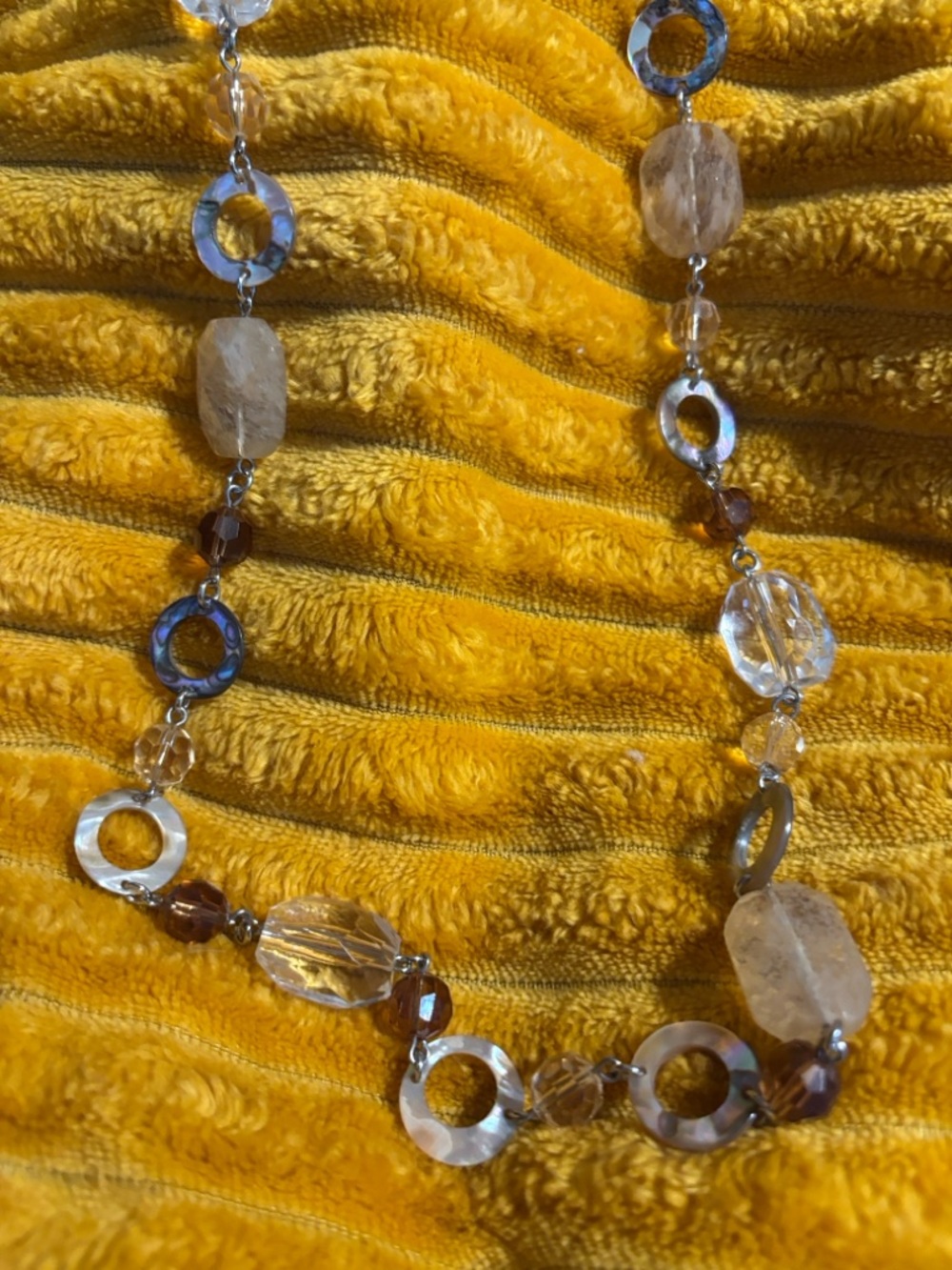 Lia Sophia Abalone with Clear,  Gold and Brown Beaded Necklace